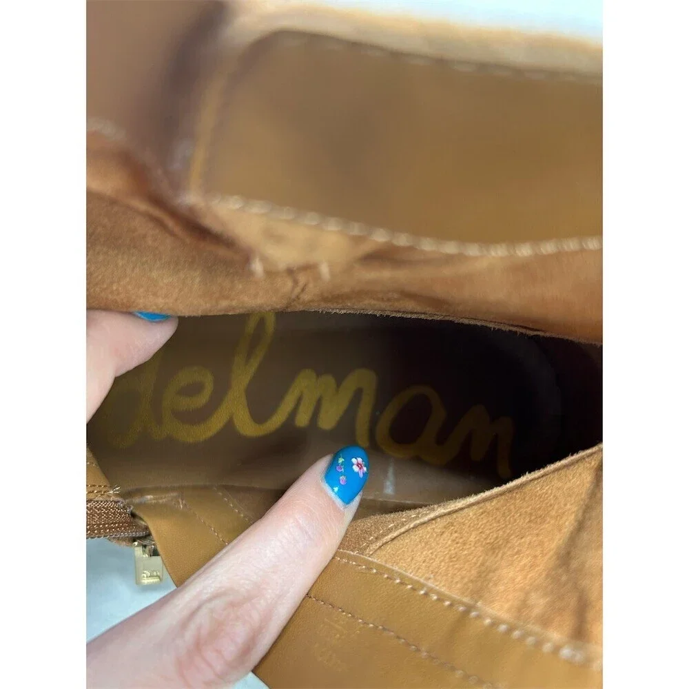 Sam Edelman Nolynn Camel Tan Heeled Ankle Booties Buckle Strap Size 10.5